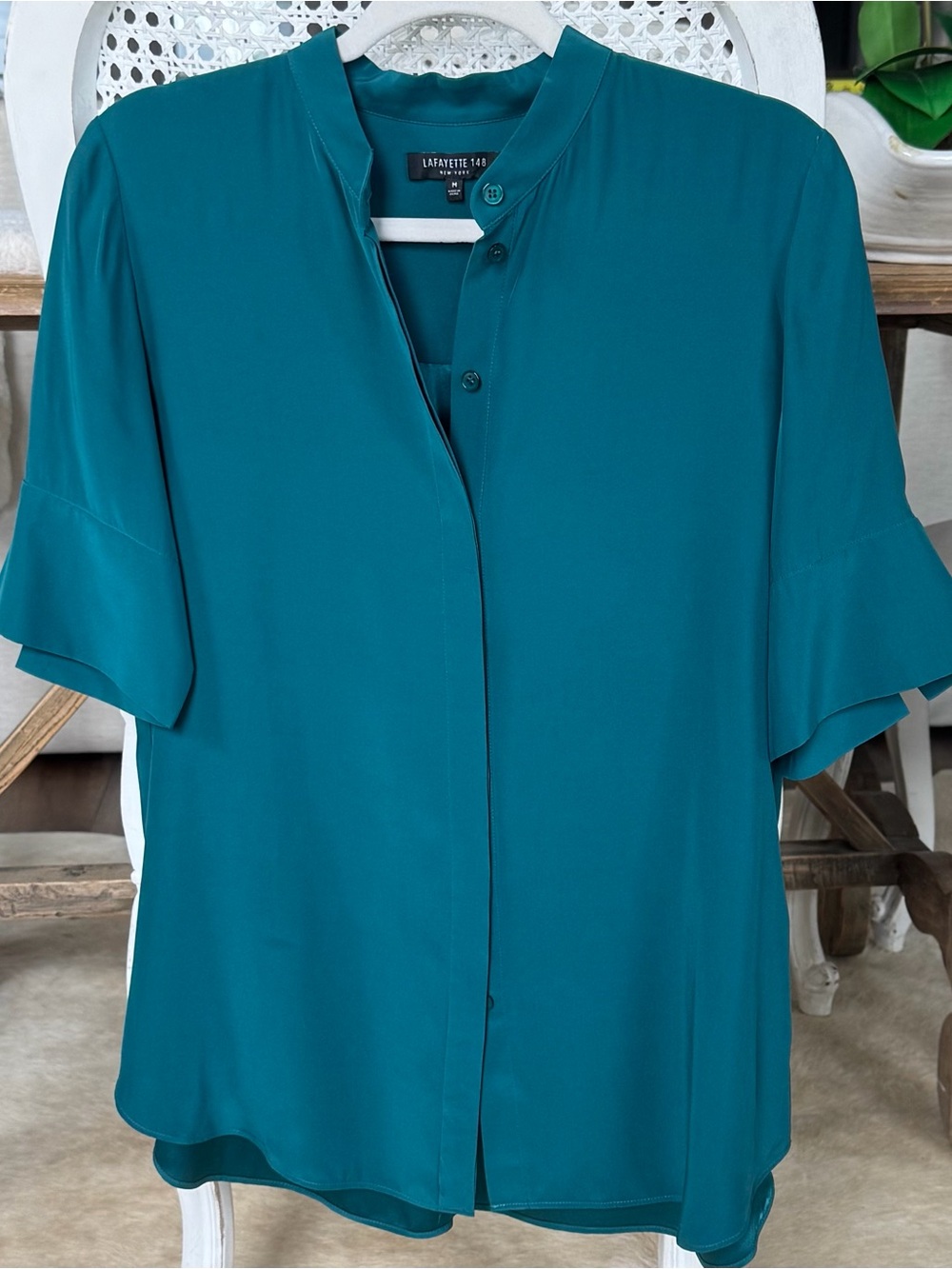 Lafayette 148 100% Silk Theodora Matte Silk Button Blouse M - Picture 2 of 9